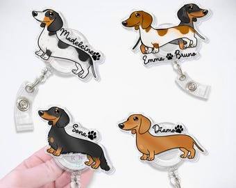 Personalized Dachshund Badge Reel, Dog Lover Gift