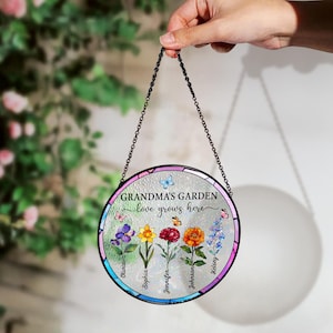 Personalized Grandma's Garden Acrylic Suncatcher: Stained Glass Flower Window Hanging image 2