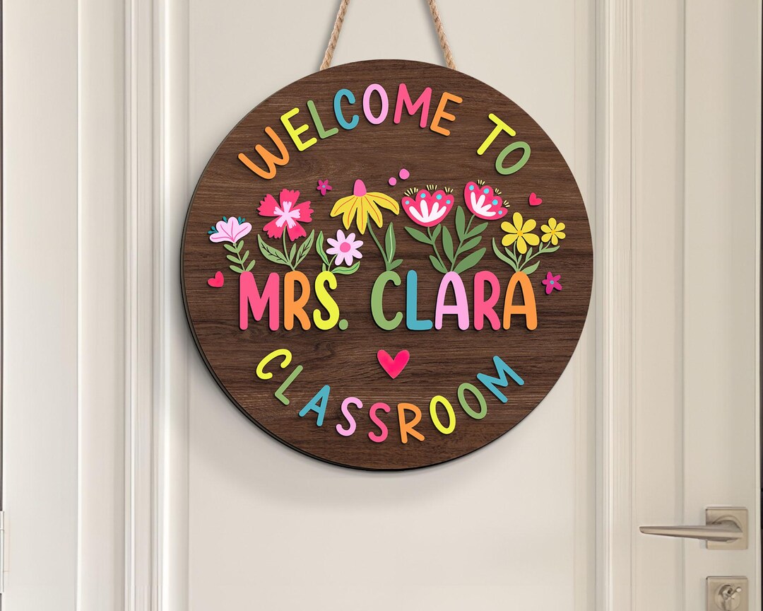Custom Floral Teacher Door Hanger: Personalized Classroom Decor - Etsy