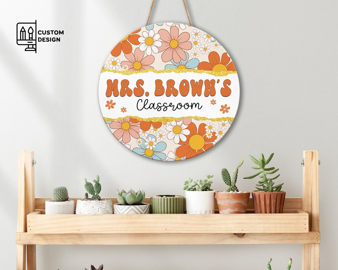 Groovy Teacher Door Hanger, Custom Teacher Sign, Classroom Decor ...