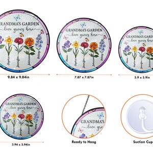 Personalized Grandma's Garden Acrylic Suncatcher: Stained Glass Flower Window Hanging image 6