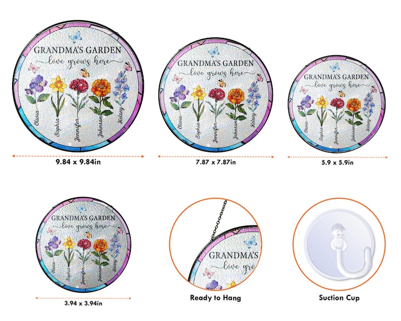 Personalized Grandma's Garden Acrylic Suncatcher: Stained Glass Flower Window Hanging image 6