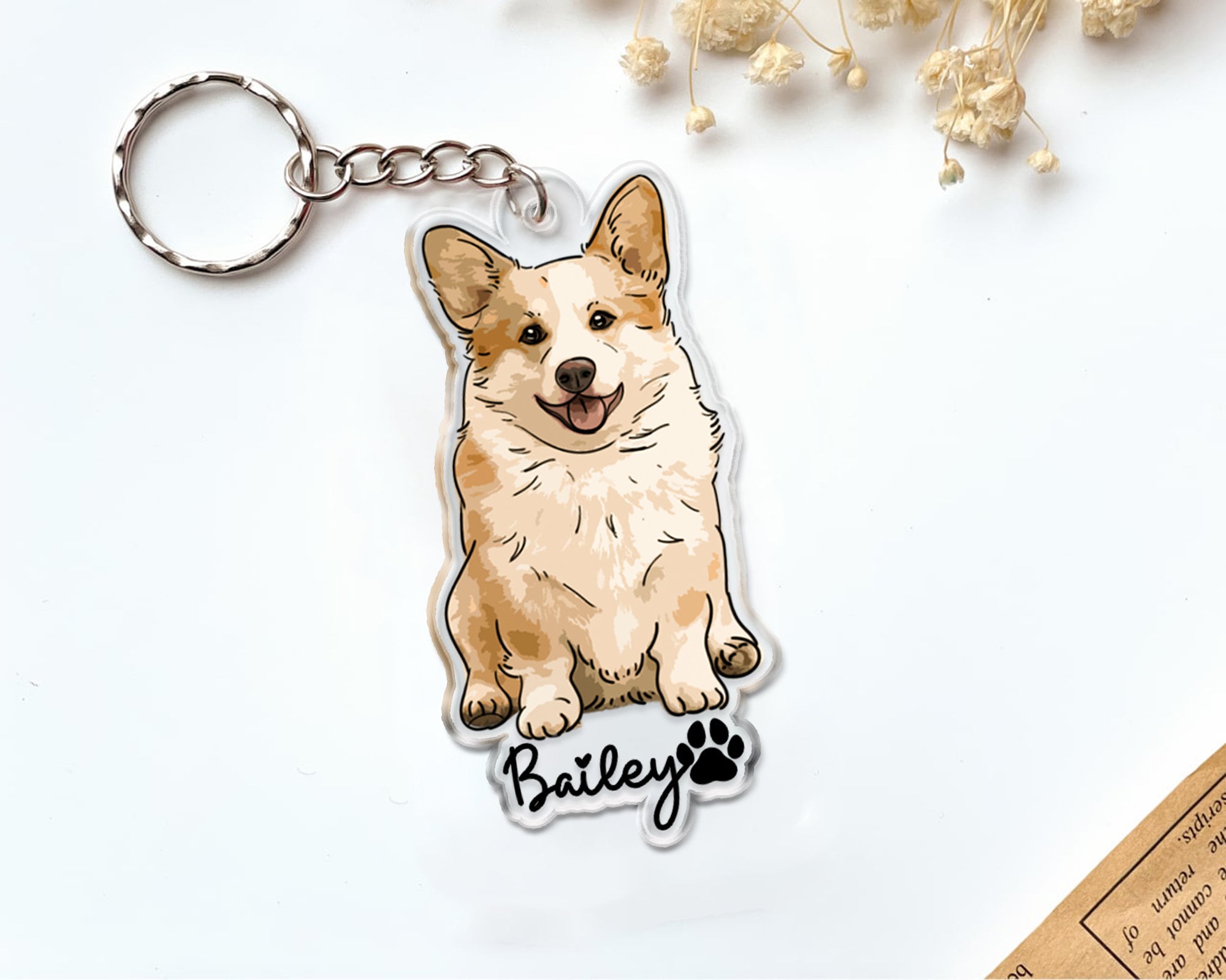 Personalized Pet Portrait Keychain, Custom Dog Keychain, Dog Lover Gift, Gifts for Pet Lover, Cute Dog Photo Keychain, Dog Acrylic Keychain