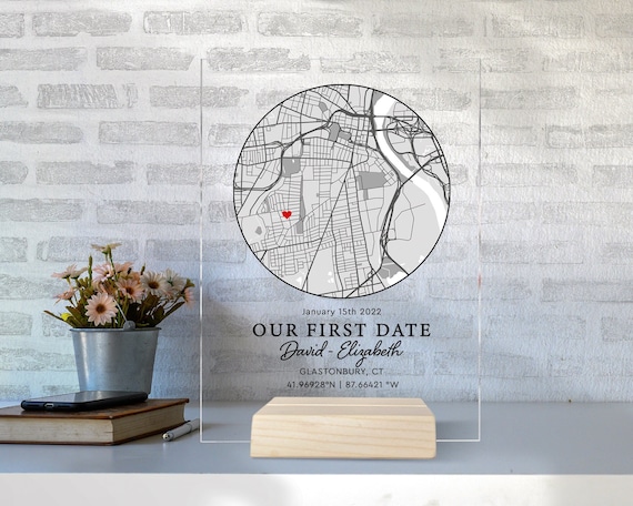 Personalized Map Our First Date Acrylic Plaque, Couple Custom Acrylic  Plaque, Anniversary Gift for Him, Valentine's Day Gift, Couple Gift 