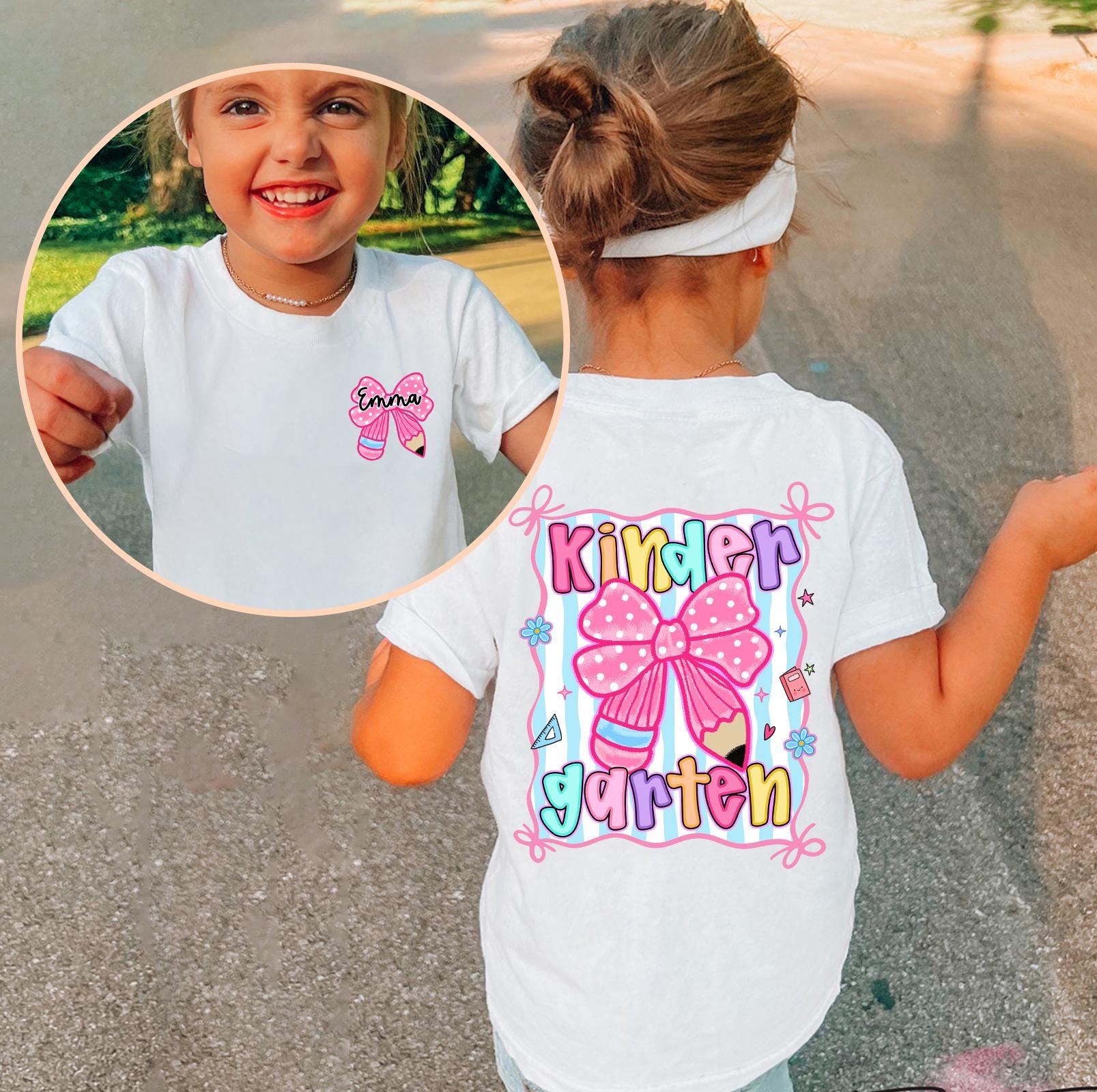 Personalized Back To School Shirt for Girls, Pink Bow School Shirt, Kindergarten Girls Shirt, First Day of PreK Tee, Custom Name Toddler Tee