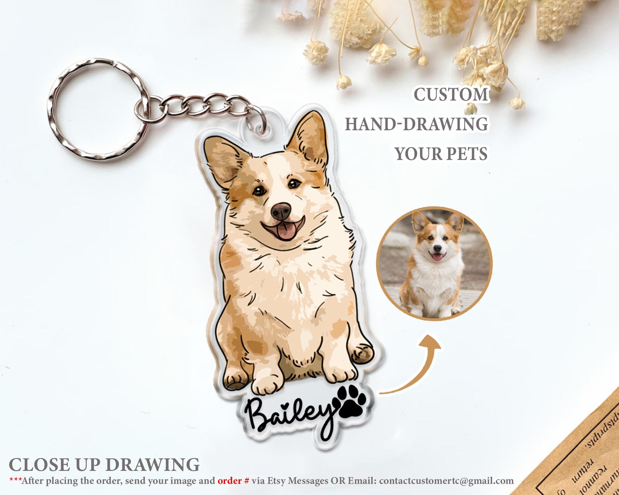 Personalized Pet Portrait Keychain, Custom Dog Keychain, Dog Lover Gift, Gifts For Pet Lover, Cute Dog Photo Keychain, Dog Acrylic Keychain