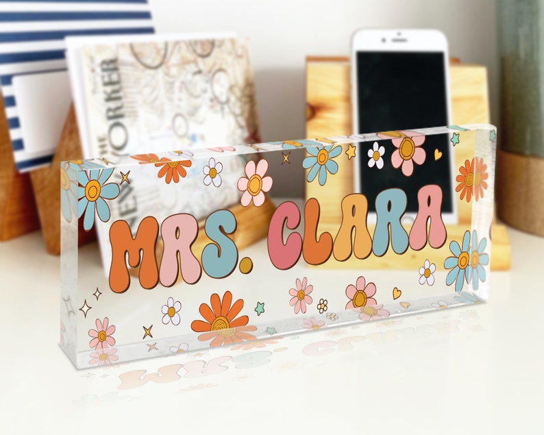 Teacher Gifts Personalized, Teacher Desk Name Plate, Custom Teacher Sign, Teacher Appreciation Gift, Groovy Teacher Name Sign, Teacher Gift image 9