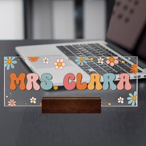 Teacher Gifts Personalized, Teacher Desk Name Plate, Custom Teacher Sign, Teacher Appreciation Gift, Groovy Teacher Name Sign, Teacher Gift image 4