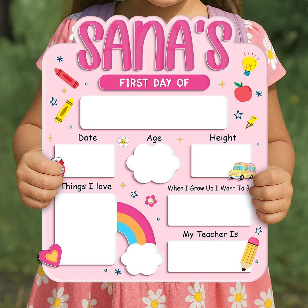 Girls Back to School Sign, Customized First and Last Day of School Sign ...