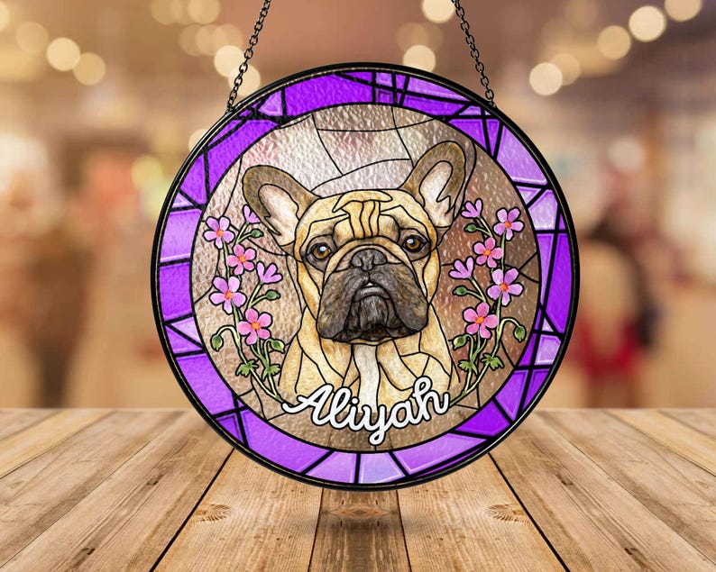 Personalized Dog Photo Stained Glass Suncatcher, Pet Loss Sun Catcher