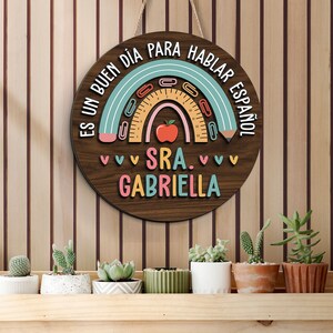 Personalized Spanish Teacher Door Hanger, Back to School Gift image 2