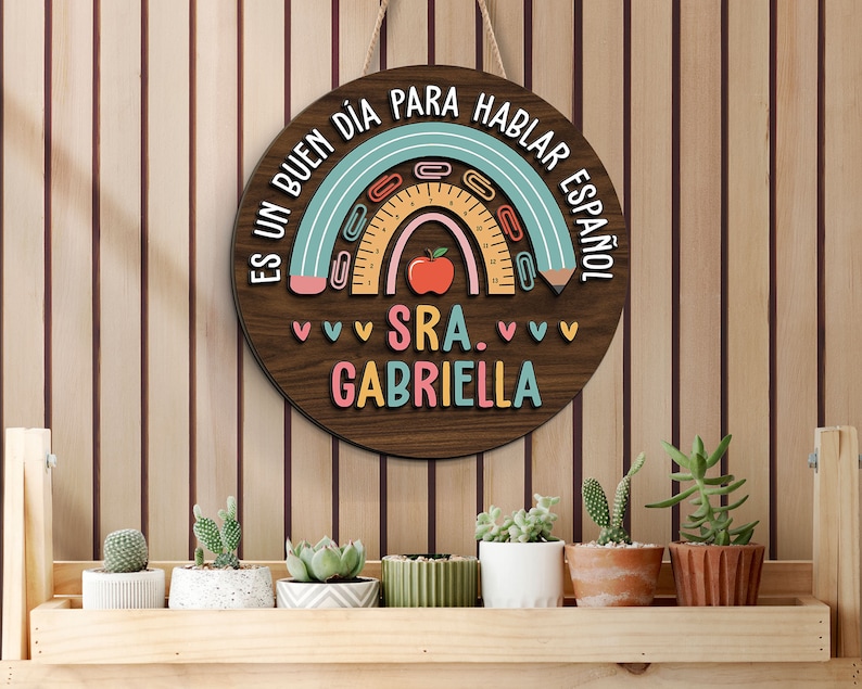 Personalized Spanish Teacher Door Hanger, Back to School Gift image 2