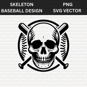 Baseball, Softball Skull Logo Design - SVG PNG Vector Bundle | Digital File | Transparent Background | Clipart | Sticker | Instant Download