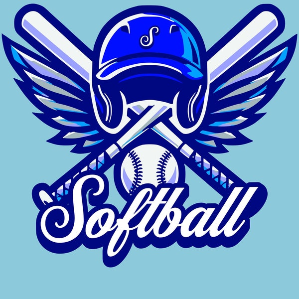 le logo et le nom de Winged Softball dans la police | Personnalisé | Mascotte de l'équipe | Nom de l'équipe | Maillot | Base-ball | Ailes | SVG, PDF, PNG