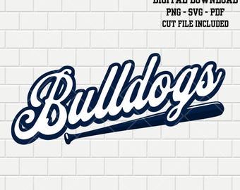 Bulldogs SVG PNG PDF | Navy White Baseball Softball Team Script | Bulldog School Mascot Clipart | Sports Logo Sublimation File