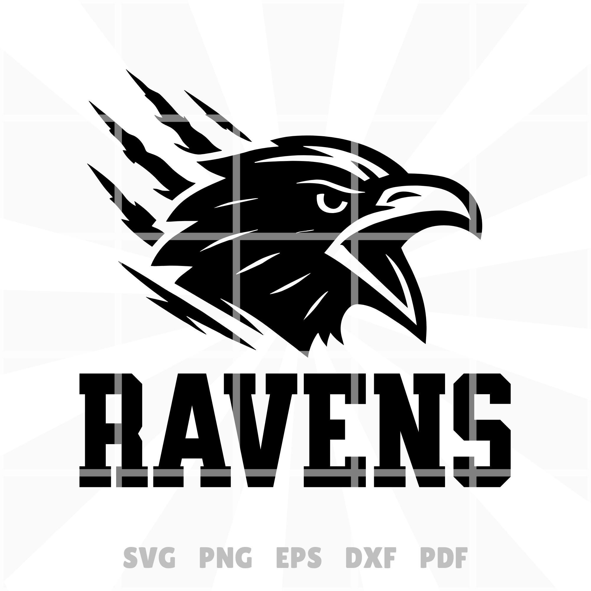 Ravens Mascot Logo – Fierce Raven Head With Claw Marks and Varsity