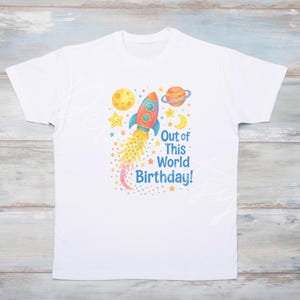 Space Birthday png – “Out of This World Birthday” 300 DPI High-Res Watercolor Rocket Ship, Planets, Stars & Moon for Sublimation