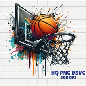 Salpicadura de baloncesto / Logotipo de baloncesto / Diseño digital PNG SVG / Sublimación 3D / Fondo transparente / Alta calidad 300 dpi / Descarga instantánea