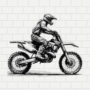 Dirtbike Motocross Drawing | Vector SVG PNG PDF | Transparent Background | Laser | Cricut | Design Space | Clipart | Instant Download