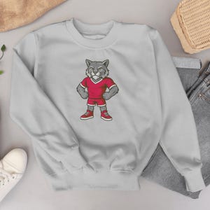 Gray Wildcat Mascot SVG PNG PDF | Red & White Bobcat School Spirit Logo | Fierce Team Clipart for Shirts, Posters, Stickers, Boosters Merch
