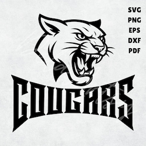 Cougars Mascot Logo | svg png eps  pdf | Fierce Cougar Head Vector Design with Arched Text for School Teams, Shirts & Signage