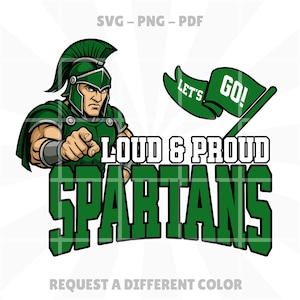 Spartans Mascot Logo svg png pdf – Loud & Proud Green Mascot Spirit Design with Flag, Game Day Graphic for Spartan School and Team Fans