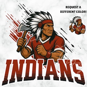 Indians Mascot Logo SVG PNG Bundle in Red & Black/White | Fierce Sports Team, School Spirit Clipart | Design for Shirts, Banners, Tumblers