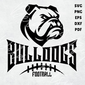 Logotipo de la mascota de fútbol de los Bulldogs / Diseño deportivo de bulldog feroz (svg, png, eps, dxf, pdf) para equipos escolares, día de juego, indumentaria y productos.