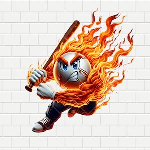 Mascote de beisebol | Flames | Softball | Design digital PNG PDF | Presentes de camiseta | Sublimação | Fundo transparente | Download instantâneo