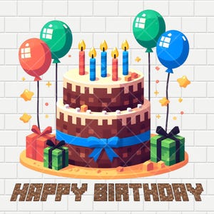 Pixel-Spiel Geburtstagskuchen PNG | grundiert als Download Videospiel | 300dpi Sublimation | 2 Größen | Sofortiger digitaler Download