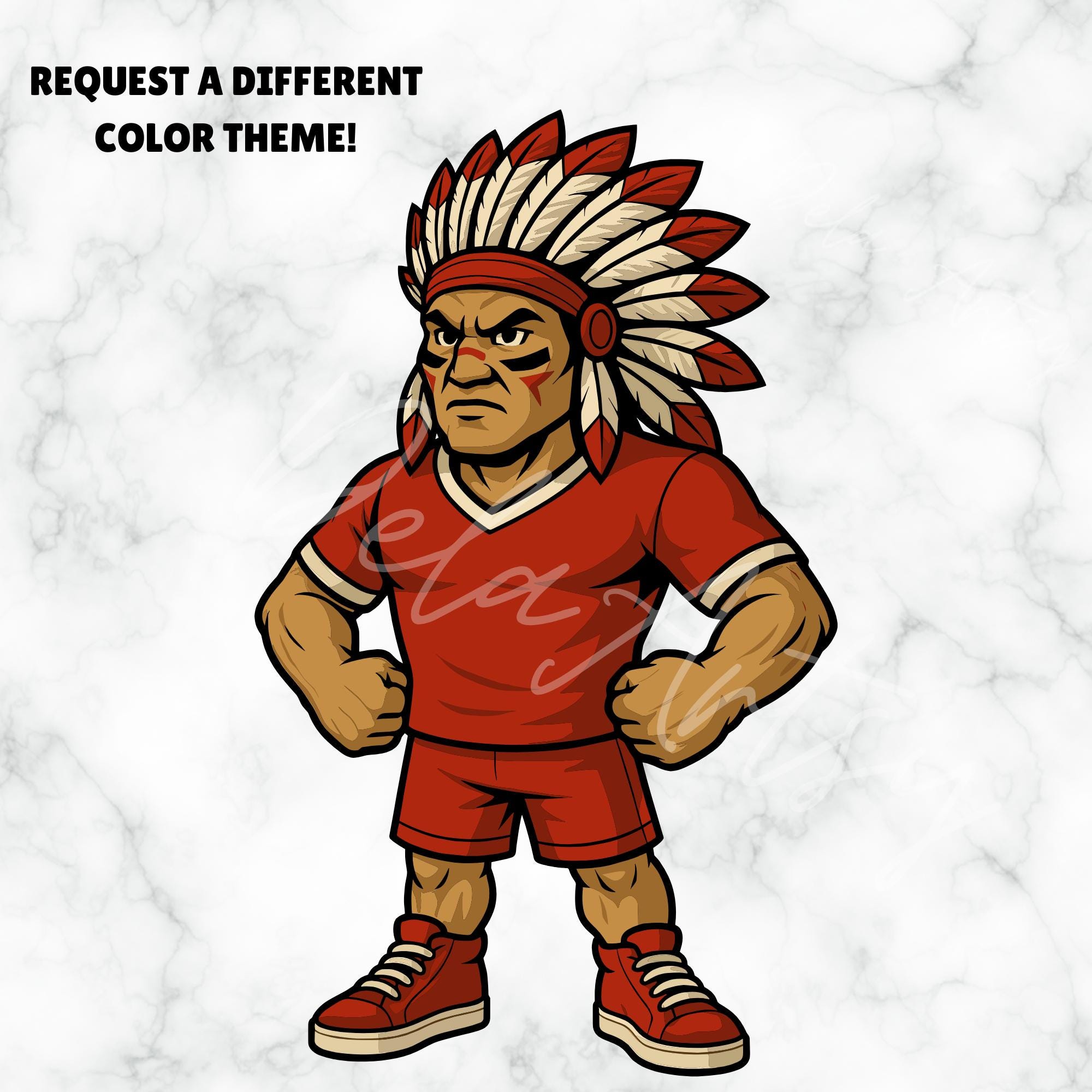 Indians Chiefs Warriors Mascot PNG SVG PDF | Red & White School Spirit Logo | Custom Sports Mascot Clipart for Shirts, Signs, Booster, Merch