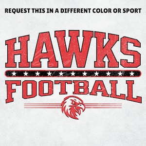 Vintage logo de football des Hawks SVG PNG PDF - Design de mascotte rouge en détresse et propre 300 DPI pour équipes sportives, chemises, décalcomanies, sublimation