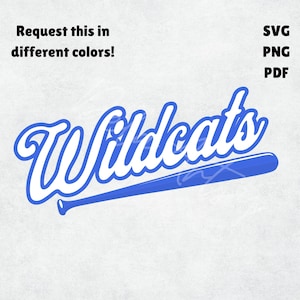Wildcats Baseball Softball SVG PNG PDF | Royal Blue White Team Script Logo | Wildcats Mascot Design for Cricut & Printing