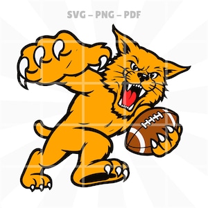 Retro Bobcat Wildcat Football Mascot Logo - svg png pdf – Vintage Angry Cat Design for Bobcats, Wildcats, Lynx Teams