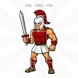 Gladiator Mascot svg png pdf – Titan Spartan Warrior Clipart, Red & White Roman Soldier Graphic for School Teams, Sports Merch