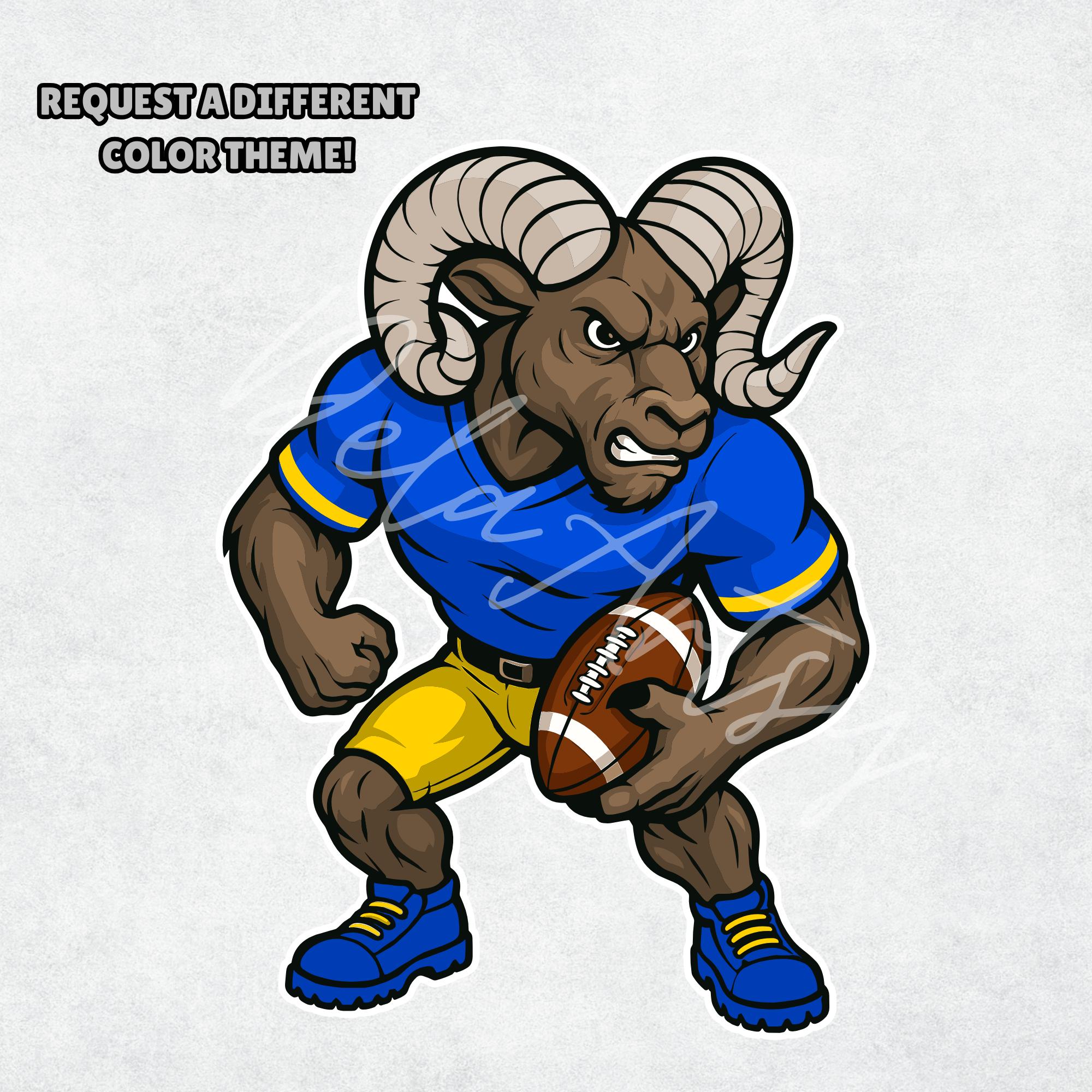Rams Football Mascot SVG PNG | Blue & Gold Ram Team Logo | Tough School Sports Clipart for Sublimation Shirts, Cricut Designs