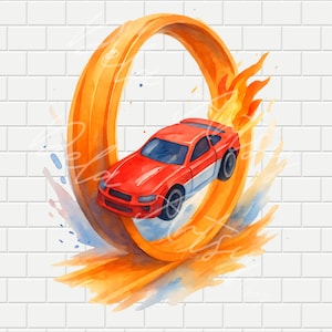Race Car Track Loop PNG-bundel | Stuntwagen vuurring illustratie | Hoge resolutie 5000 px en 2500 px | Clipart aquarel racen