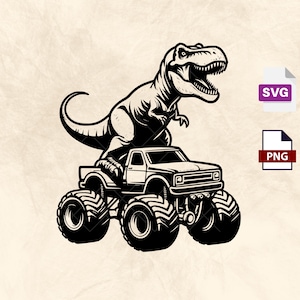 T-Rex Dino Riding Monster Truck Vector- SVG PNG | Transparent Background | Laser | Cricut | Design Space | Clipart | Instant Download