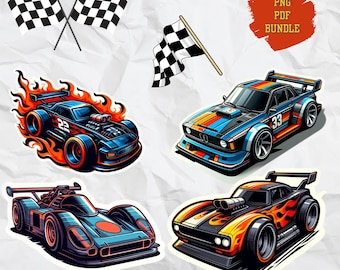 Flaming Race Cars | Race Flag | PNG PDF Bundle | Digital File | Transparent Background | Printable | Clipart | Sticker | Download