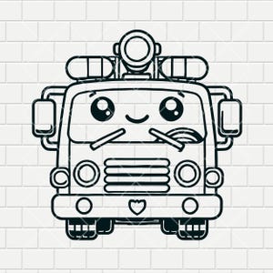 Cartoon brandweerwagen | Brandweerwagen | Stockfoto - SVG EPS DXF | Digitaal bestand | Transparante achtergrond | Lasercricut | Clipart | Direct downloaden