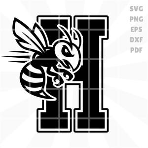 Hornets &quot;H&quot; Logo - svg png eps dxf pdf – Angry Hornet Mascot with Varsity Letter H for School Teams, Sports Apparel & Cricut Projects