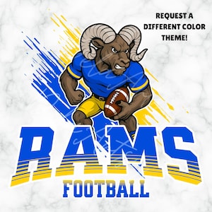 Rams Football Mascot Logo SVG PNG PDF | Blue & Gold Ram Mascot Clipart | School Team Graphic for Shirts, Sublimation | Digital Download