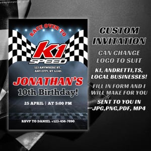 kundenspezifische Indoor-Kart-Geburtstags-Party Einladung | Personalisierte druckbare digitale einladen | K1 Speed, Andretti, TS, Lokale Go Kart Party