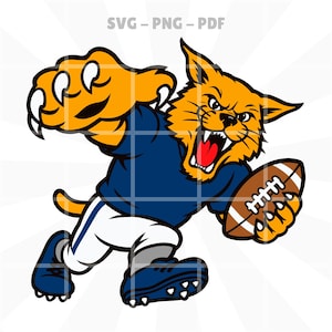 Retro Wildcat Bobcat Football Mascot Logo - svg png pdf – Fierce Cat Navy Blue Team Design for Bobcats, Wildcats, Lynx & More