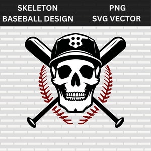Baseball, Softball Schädel Logo Design - SVG PNG Vektor Bündel | Digitale Datei | Transparenter Hintergrund | Clipart | Cricut | Sofort Download
