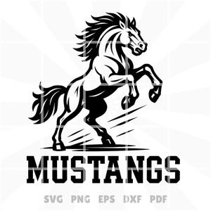 Mustangs Horse Mascot Logo - svg png eps dxf pdf – Rearing Stallion All Black Vector Logo for School Sports & Team Spirit Wear