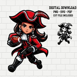 Cavaliers Female Football Mascot | Cavalier | Vector | Sports logo | School Mascot | SVG PNG PDF Bundle | Digital Cut File | Chibi Clipart