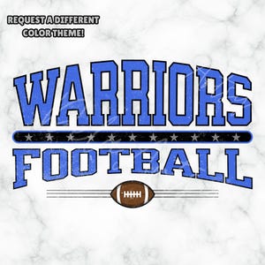 Vintage Warriors Football Logo SVG PNG PDF – Blue Distressed & Clean 300DPI Mascot Design for Sports Teams, Shirts, Decals, Sublimation
