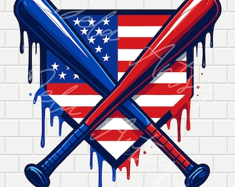 USA Baseball Softball Homeplate SVG PNG | Patriotic Homeplate Drip Clipart | Red White Blue Softball Design | usa Sports Graphic
