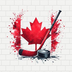 Kanada Hockey Splash Design |  Eishockey | Ahornblatt Fahne | Spritzwasser | Digitales Design PNG | Sublimationsdruck | Transparenter Hintergrund | Herunterladen